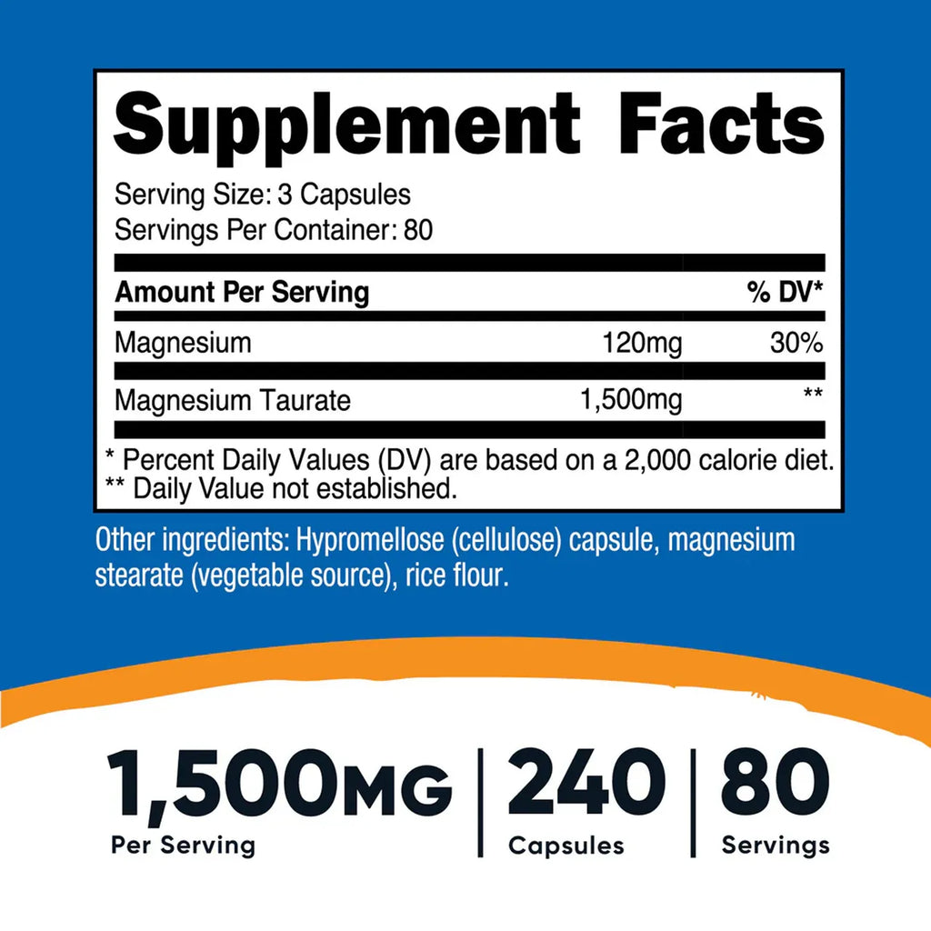 Magnesium Taurate 1500 mg 240 Capsules