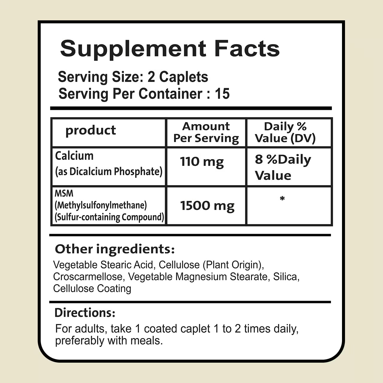 Mega Strength MSM 1500 mg 30 Caplets