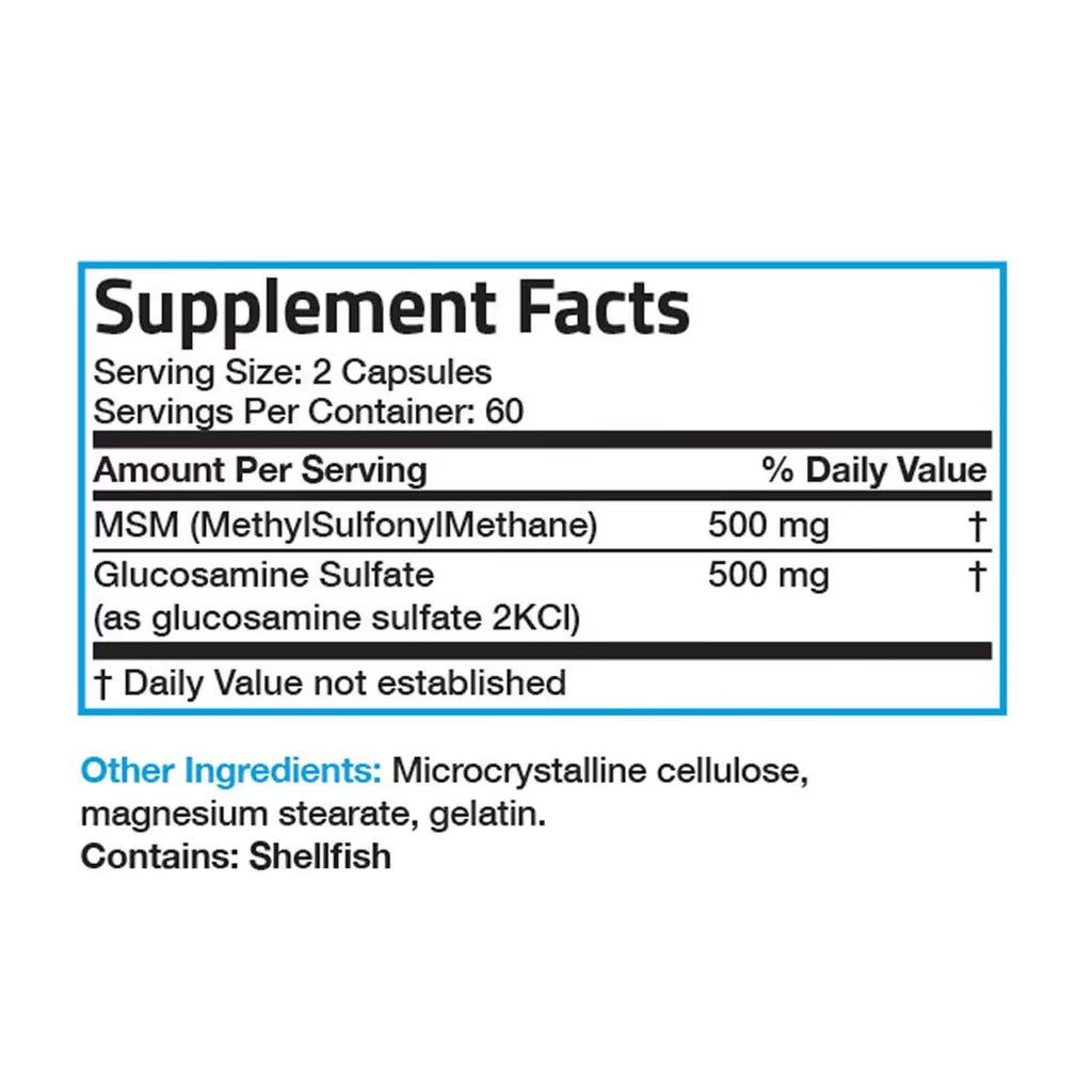 MSM with Glucosamine (500 Mg+500 Mg) 120 Capsules
