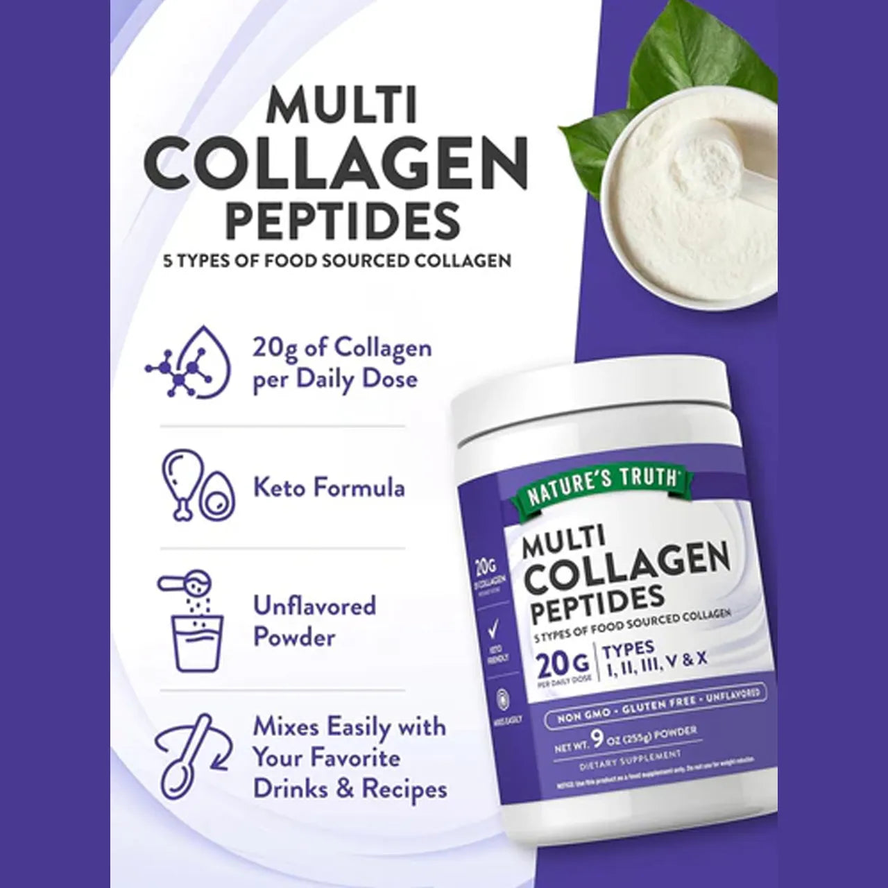 Multi Collagen Peptides Types I, II, III, V & X 255 g
