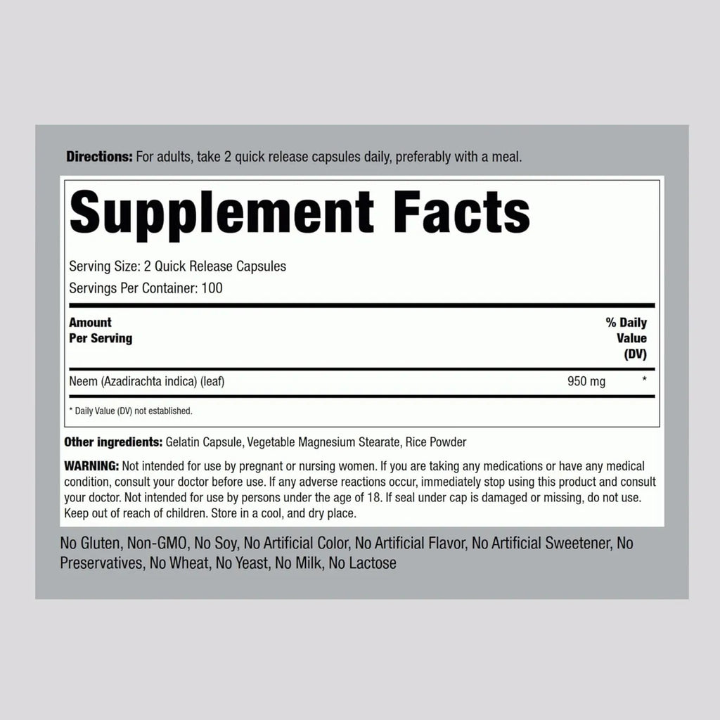 Neem Leaf 950 mg 200 Capsules