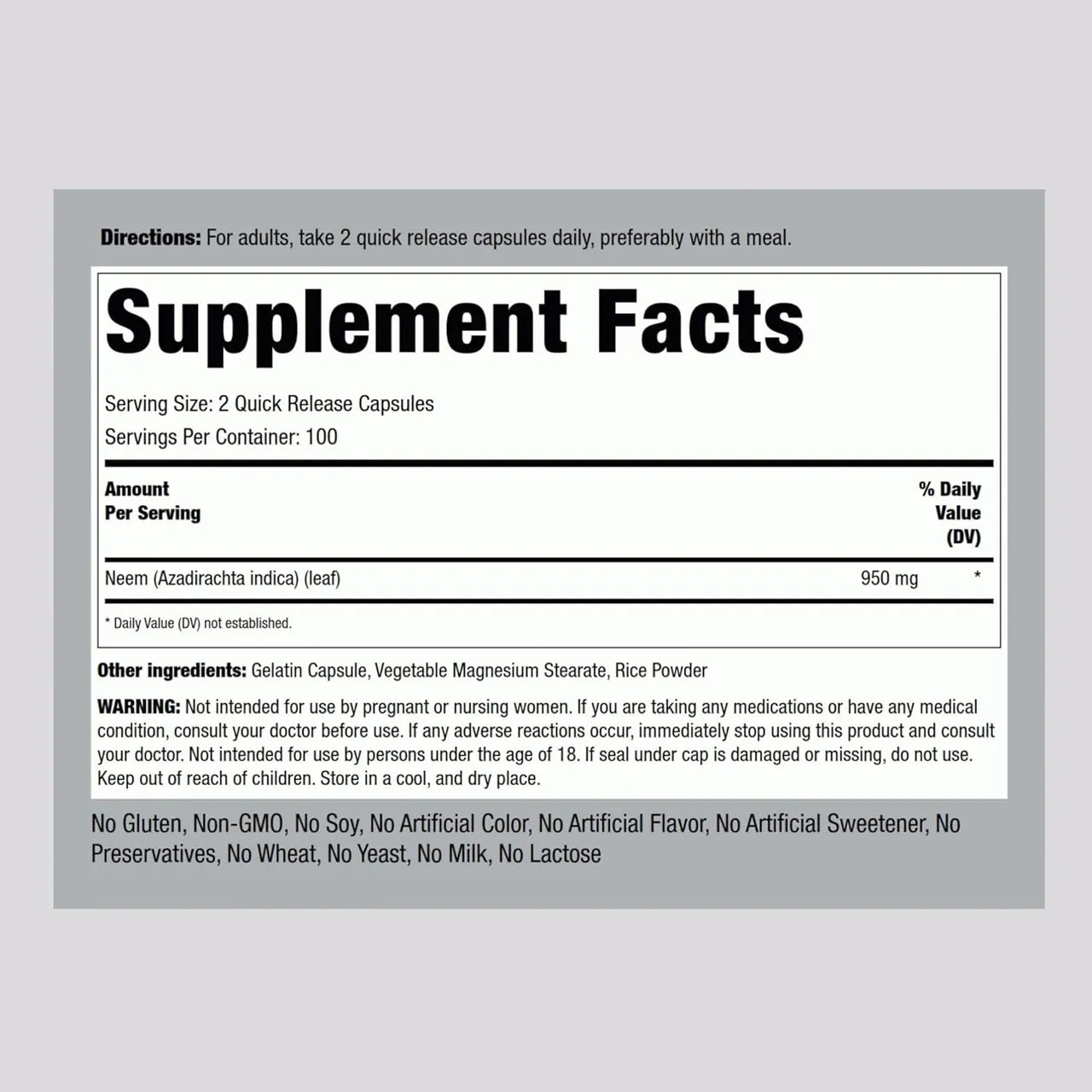 Neem Leaf 950 mg 200 Capsules