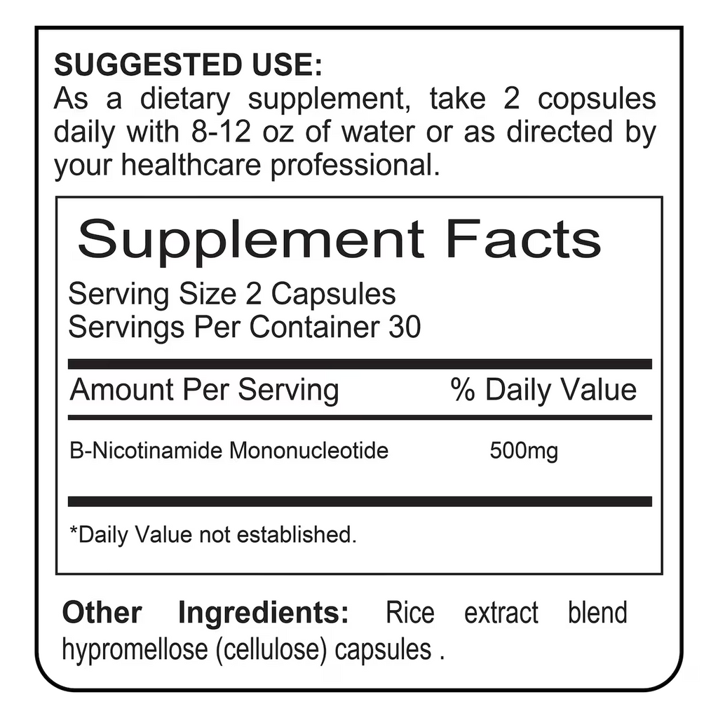 NMN  500 mg 60 Capsules