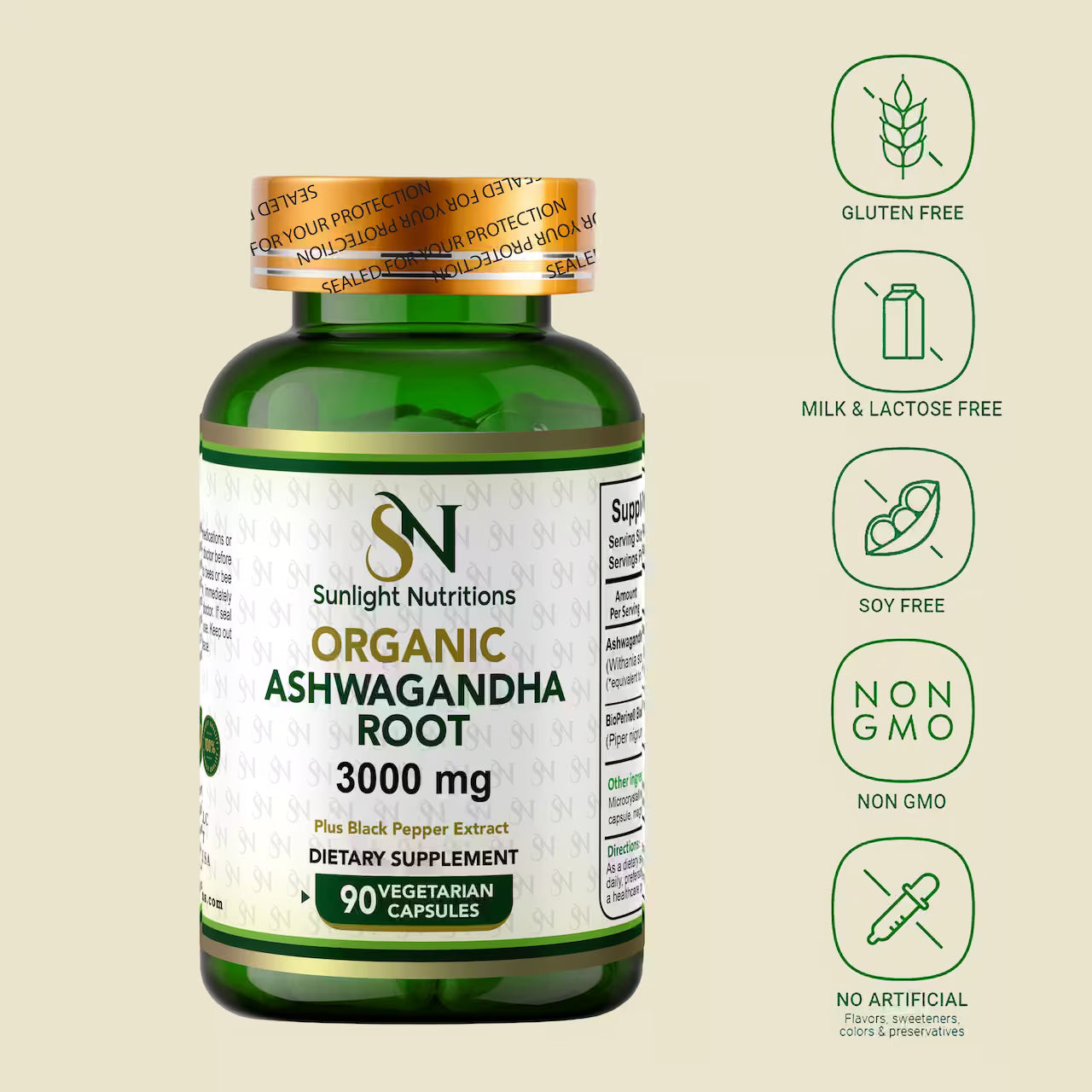 Organic Ashwagandha Root 3000 mg 90 Capsules