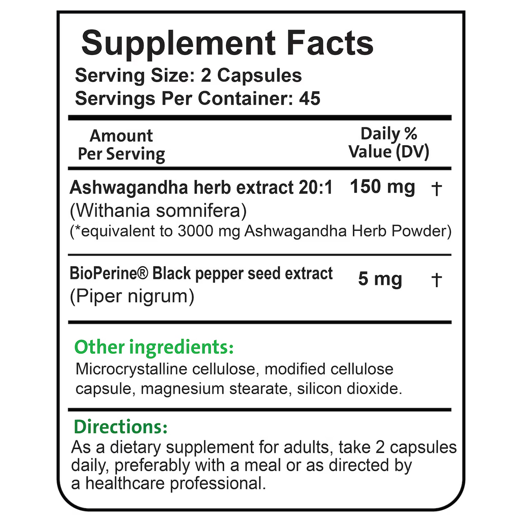 Organic Ashwagandha Root 3000 mg 90 Capsules