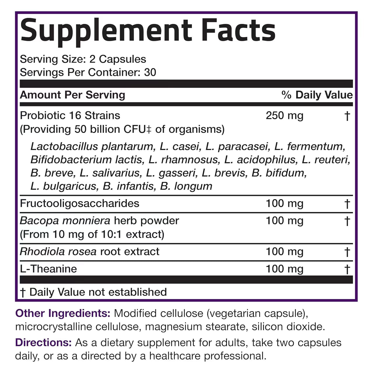 Brain and Mood Probiotic  50 Billion CFU,60 Vegetarian Capsules