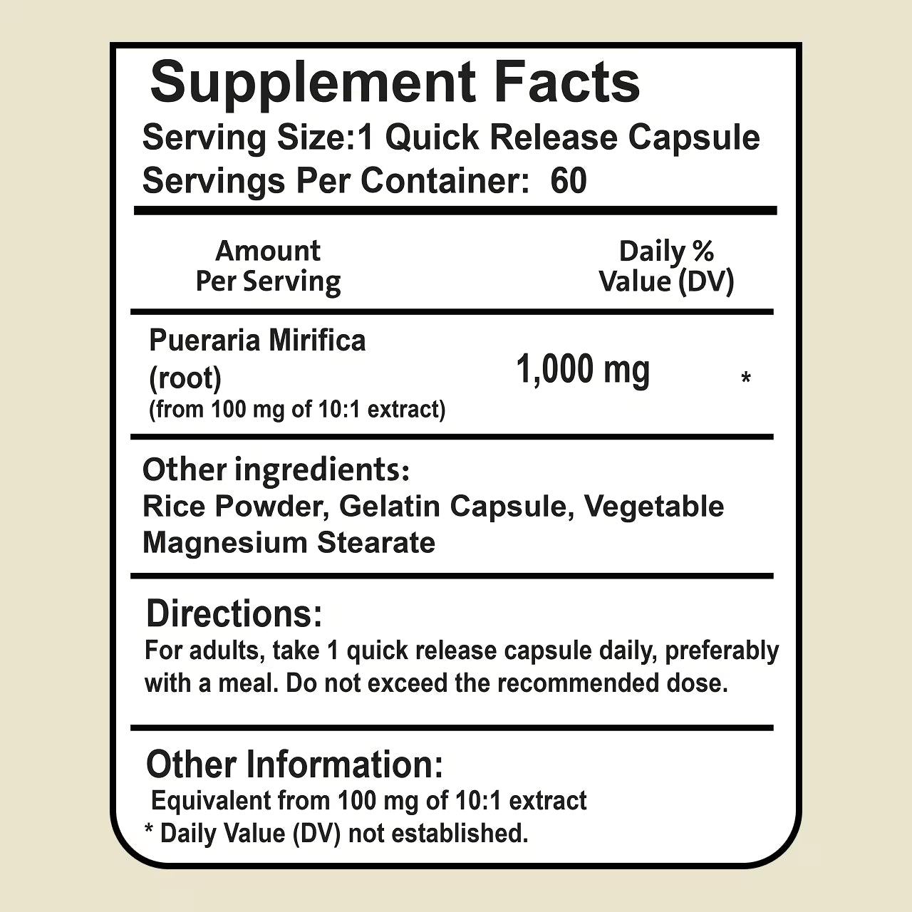 Pueraria Mirifica 1000 mg 60 Capsules