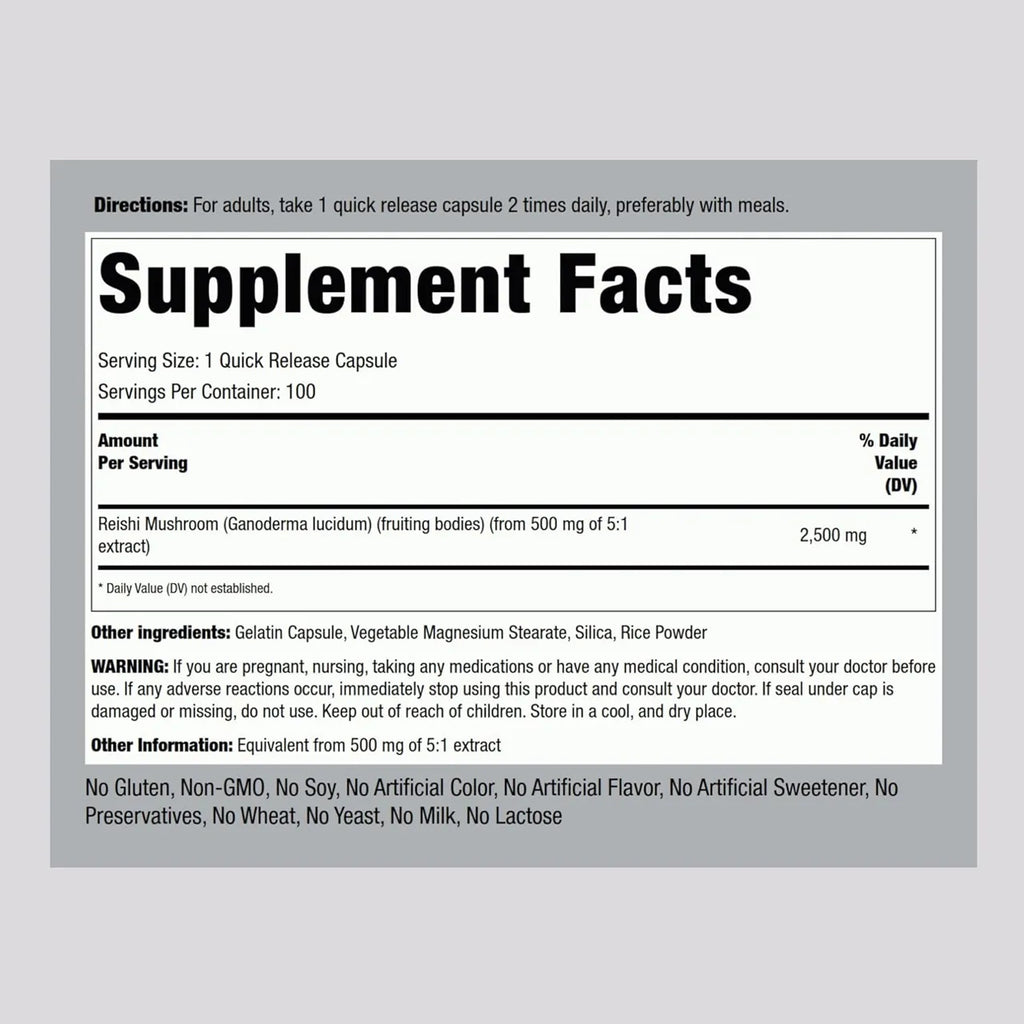 Reishi Mushroom 2500 MG 100 Capsules