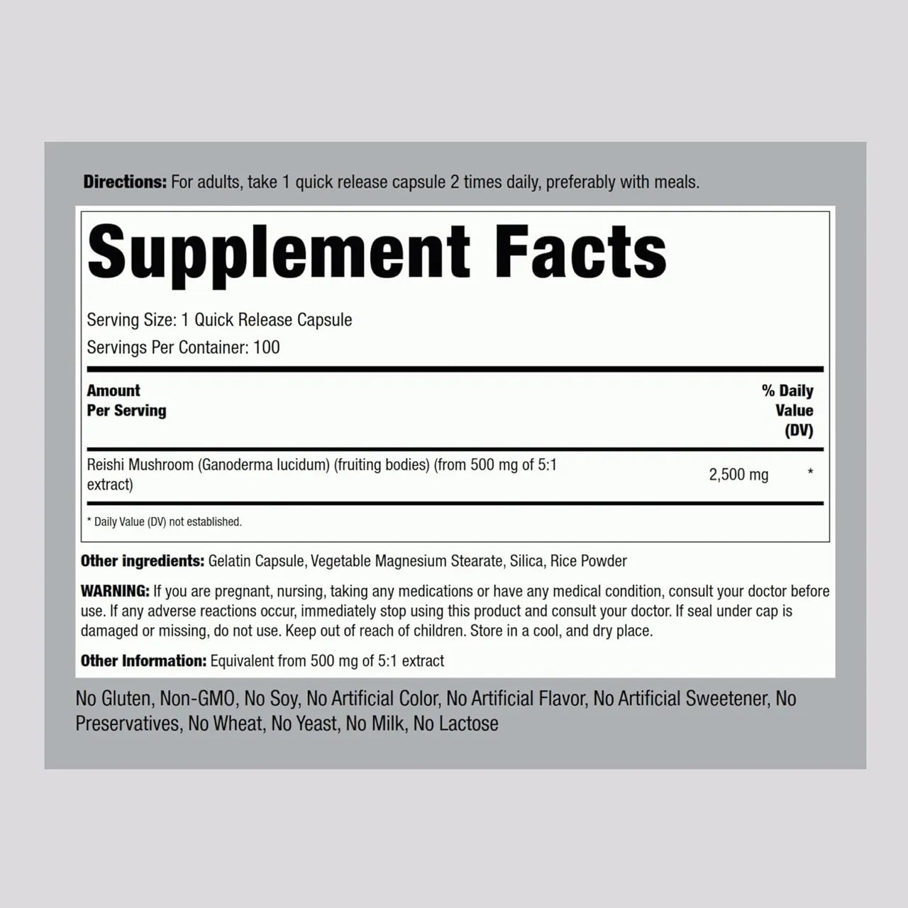 Reishi Mushroom 2500 MG 100 Capsules