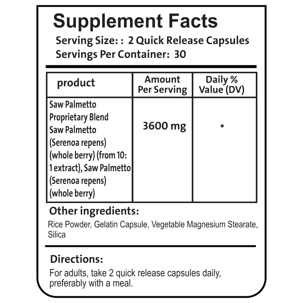 Saw Palmetto 3600 mg 60 Capsules