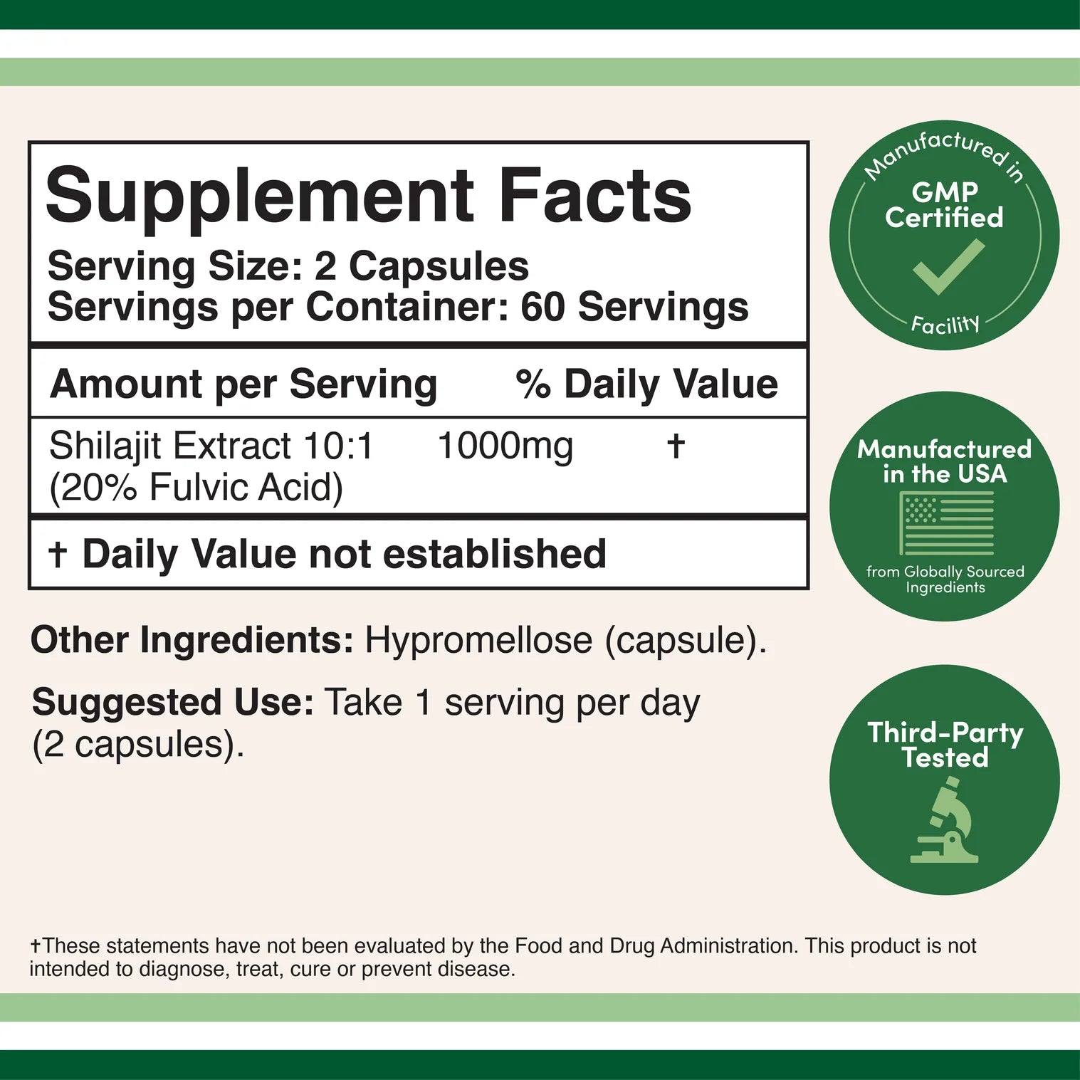 Shilajit Fulvic Acid 1000 mg 120 Capsules