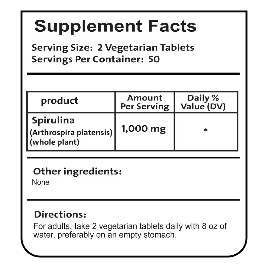 Spirulina 1000 mg 100 Tablets