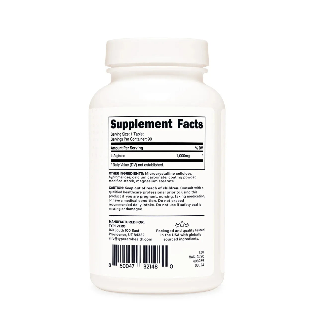 TypeZero L-Arginine 1000 mg 90 Tablets