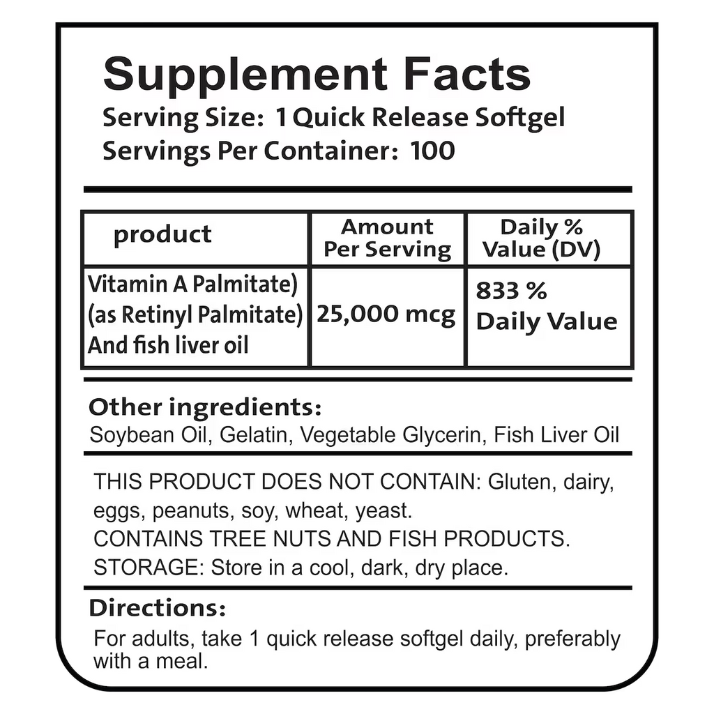 Vitamin A 25,000 IU 100 Softgels