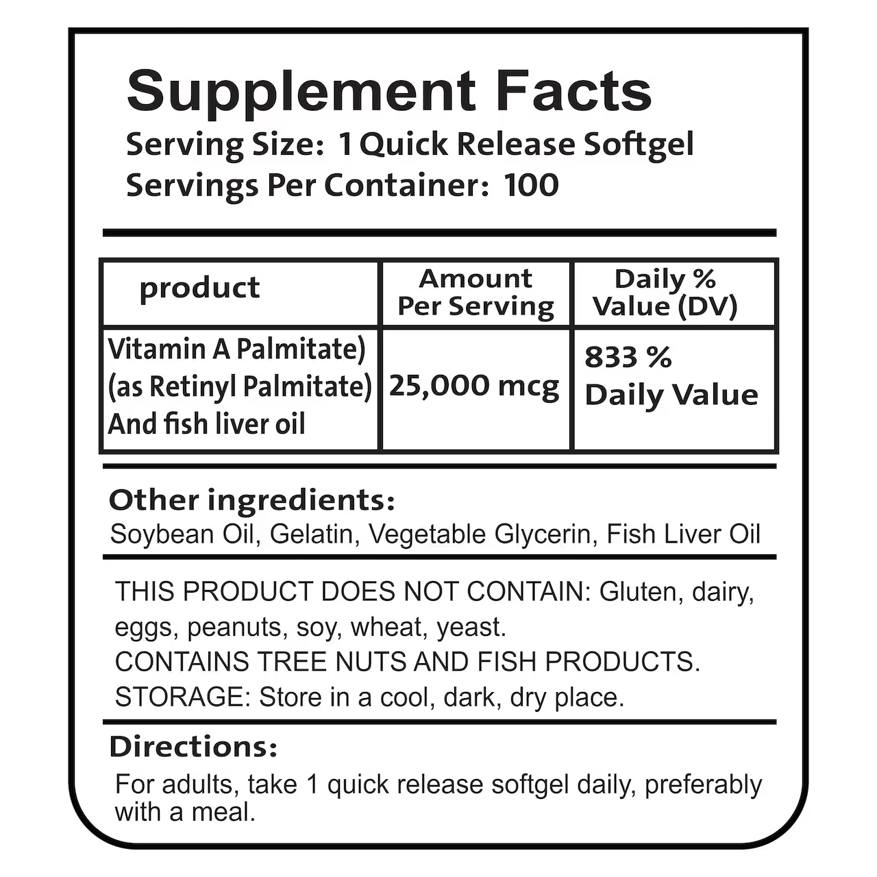 Vitamin A 25,000 IU 100 Softgels