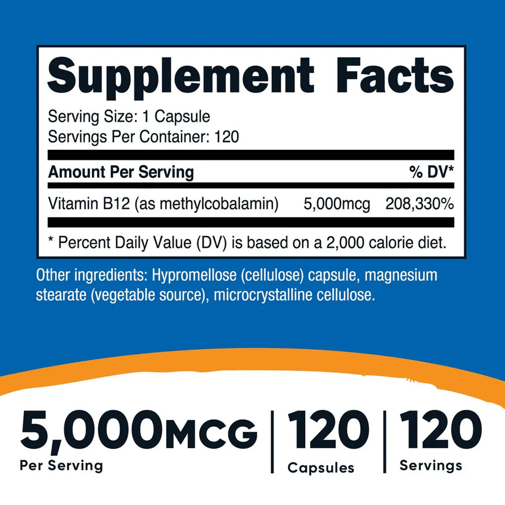 Vitamin B12 (Methylcobalamin) 5000 mcg 120 Capsules