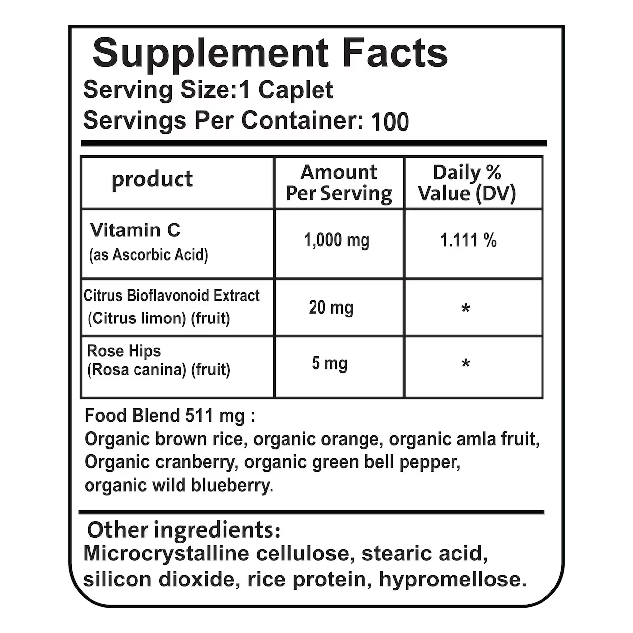 Vitamin C Complex 1000 mg 100 Caplets