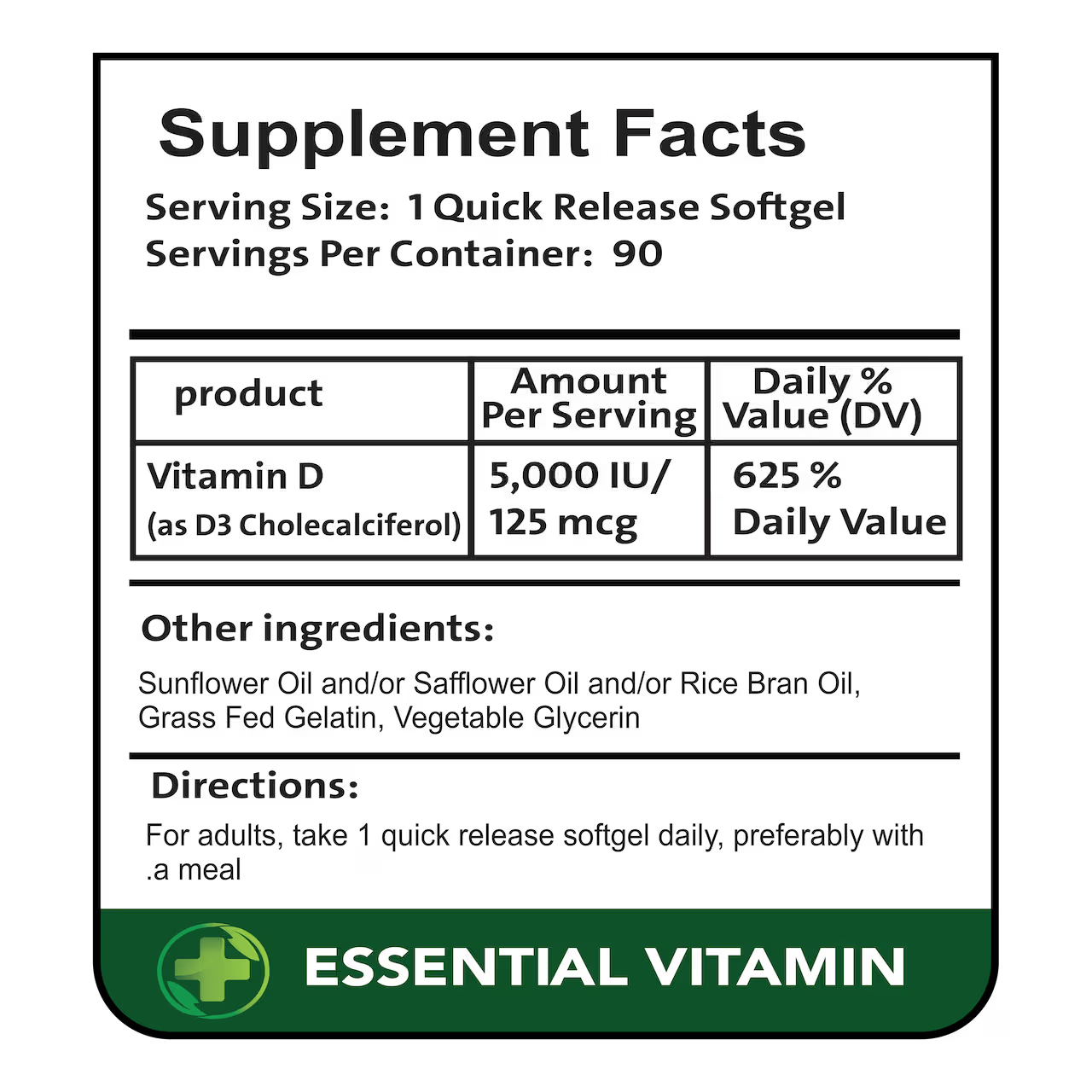 Vitamin D3 5000 IU 90 SOFTGELS