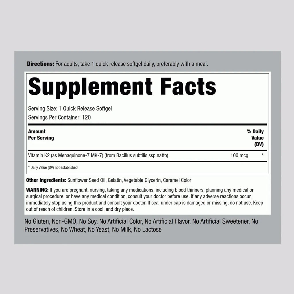 Vitamin K-2 with MK-7 100 mcg 120 Capsules