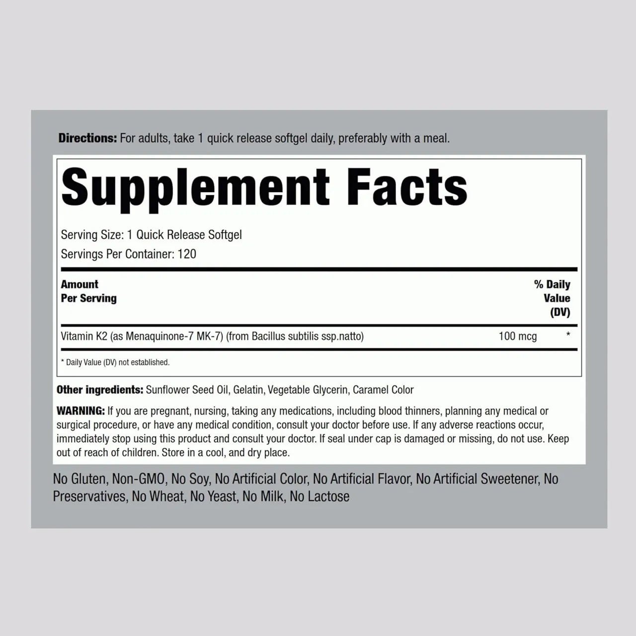 Vitamin K-2 with MK-7 100 mcg 120 Capsules