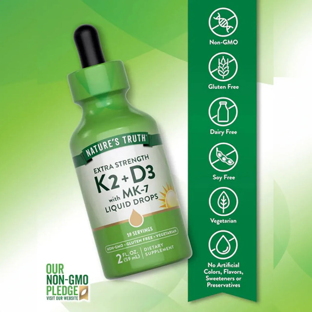 فيتامين K2 + D3 مع قطرات سائلة MK-7 (80 ميكروجرام + 2000 وحدة دولية) 59 مل