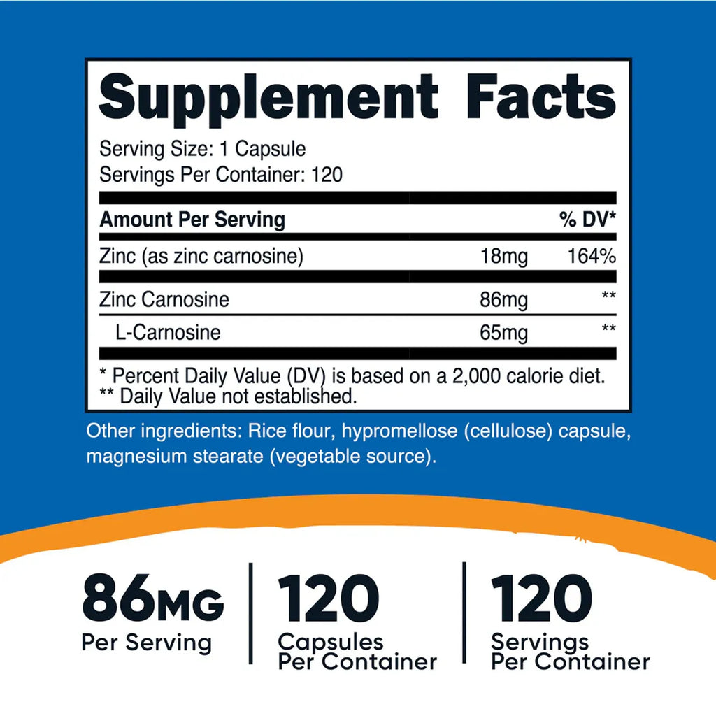 Zinc Carnosine 86 mg 120 Capsules