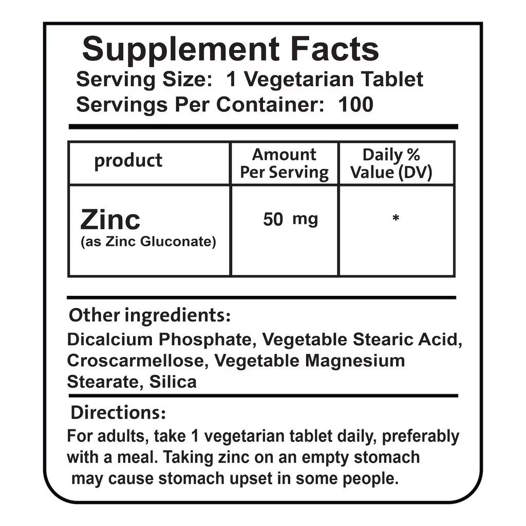 Zinc 50 mg 100 Tablets